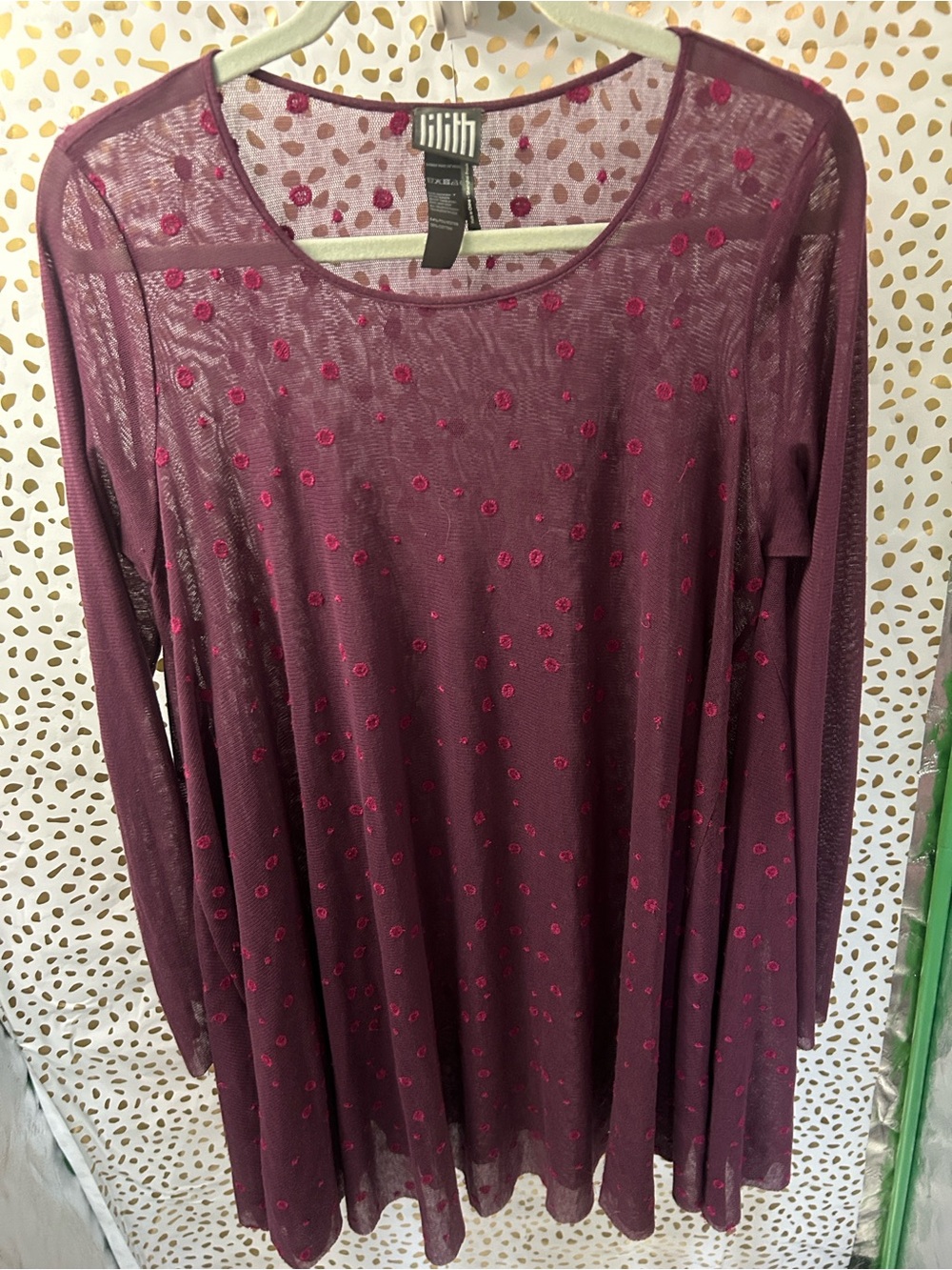 Lilith Long Sleeve Mesh Dress in Plum